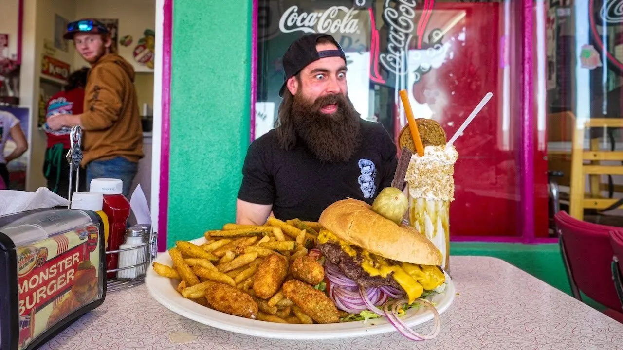 Thumbnail for the Monster Burger Challenge at Mr D'z Route 66 Diner video