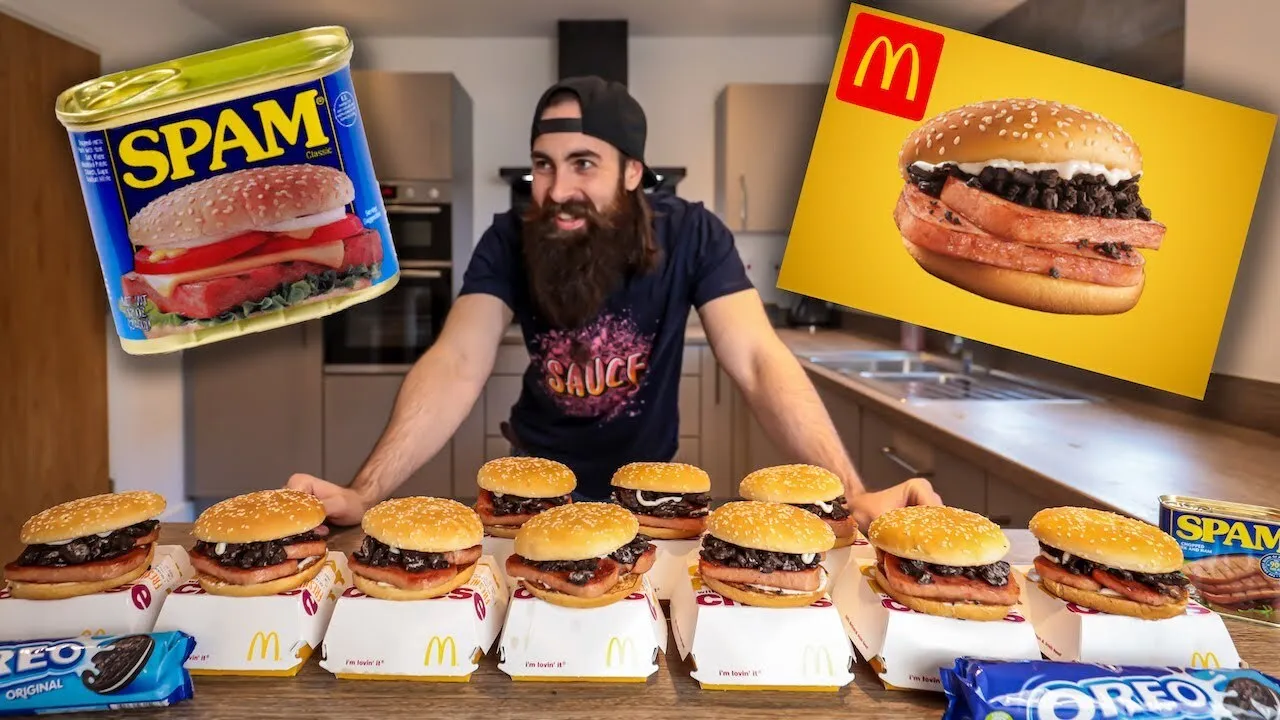 Thumbnail for the McDonald's Spam & Oreo Burger Challenge at Beard HQ video