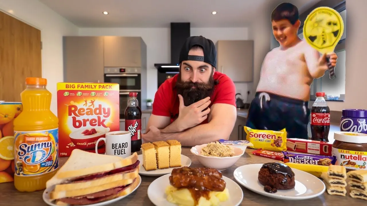 Thumbnail for the My Entire Daily Diet as a Fat Kid Challenge at Beard HQ video