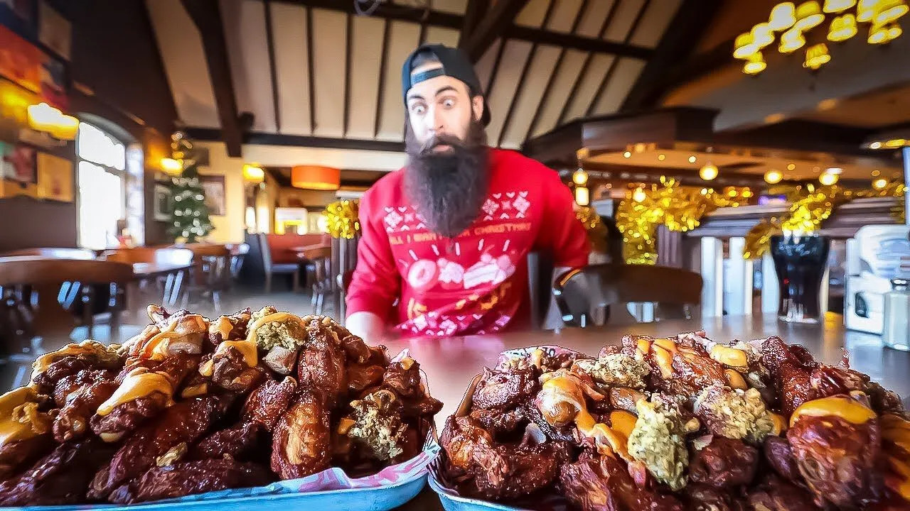 Thumbnail for the Double Festive Flaming Wing Challenge at Singing Chocker video