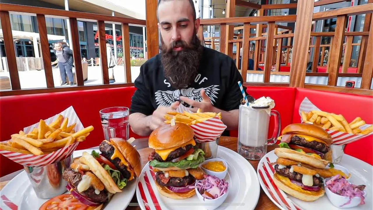 Thumbnail for the Triple TGI Friday's Warrior Burger Challenge at TGI Fridays video