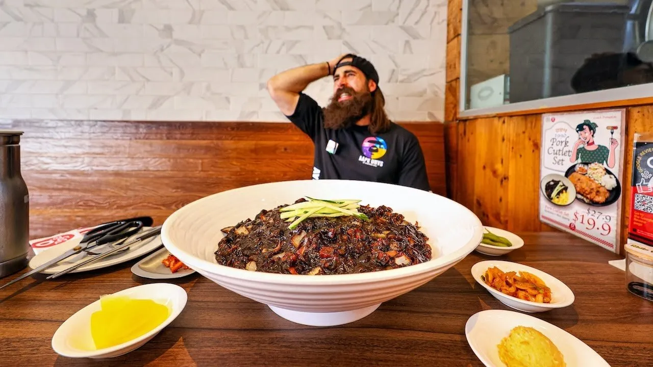 Thumbnail for the Jumbo Black Bean Noodle Challenge at Obba Jjajang video