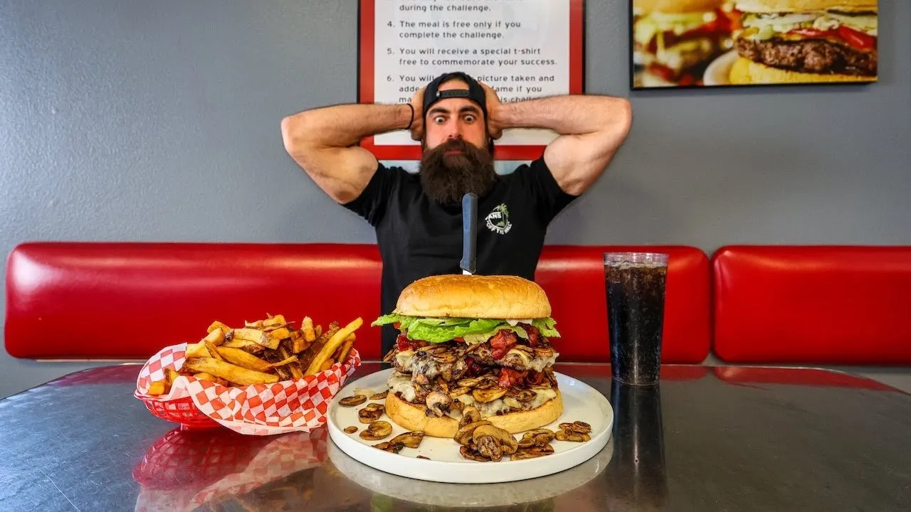 Thumbnail for the Man v. Food Burger Challenge at Big Jud's video