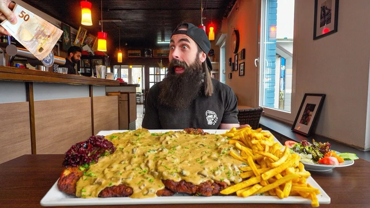 Thumbnail for the XXXXXL Schnitzel Challenge at Zum Propeller video