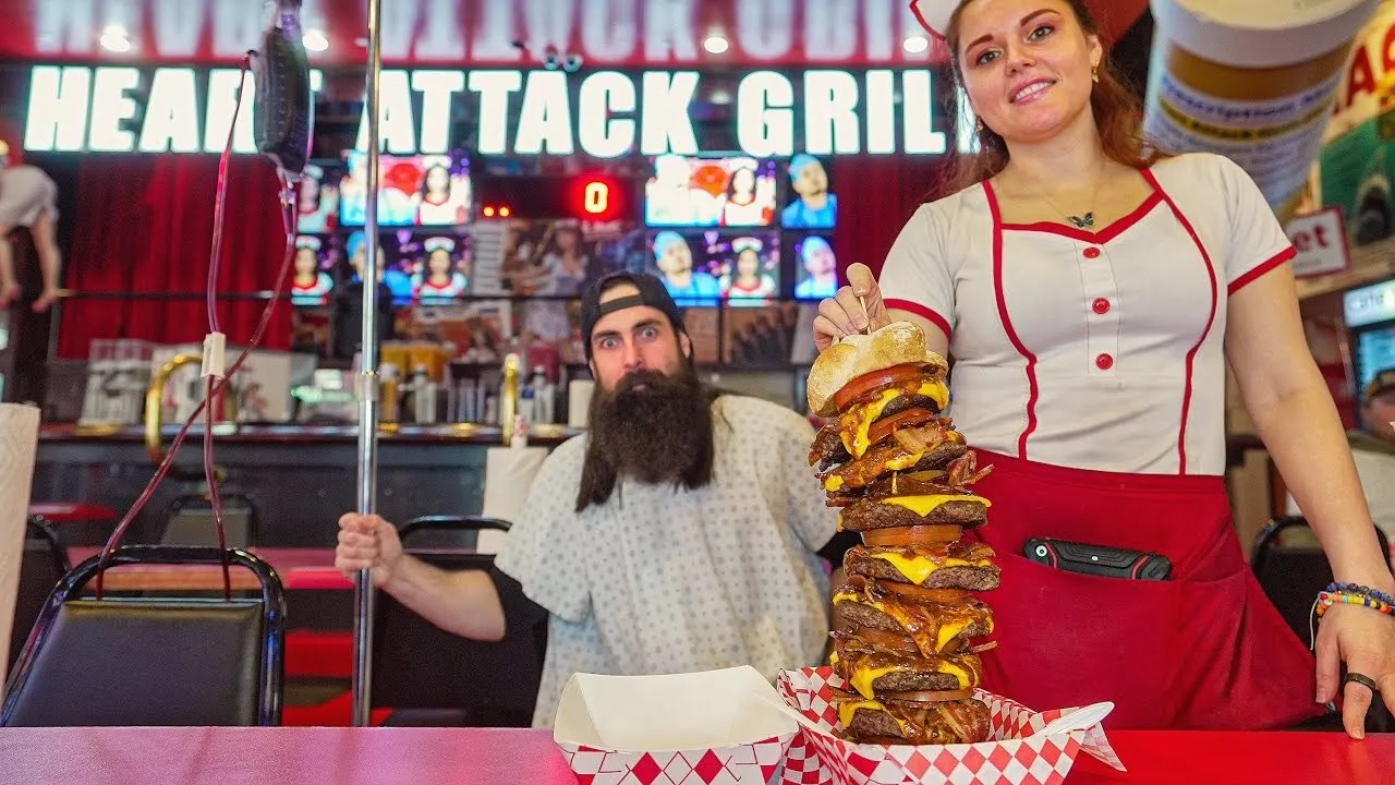 Thumbnail for the Octuple Bypass Burger Challenge at Heart Attack Grill video