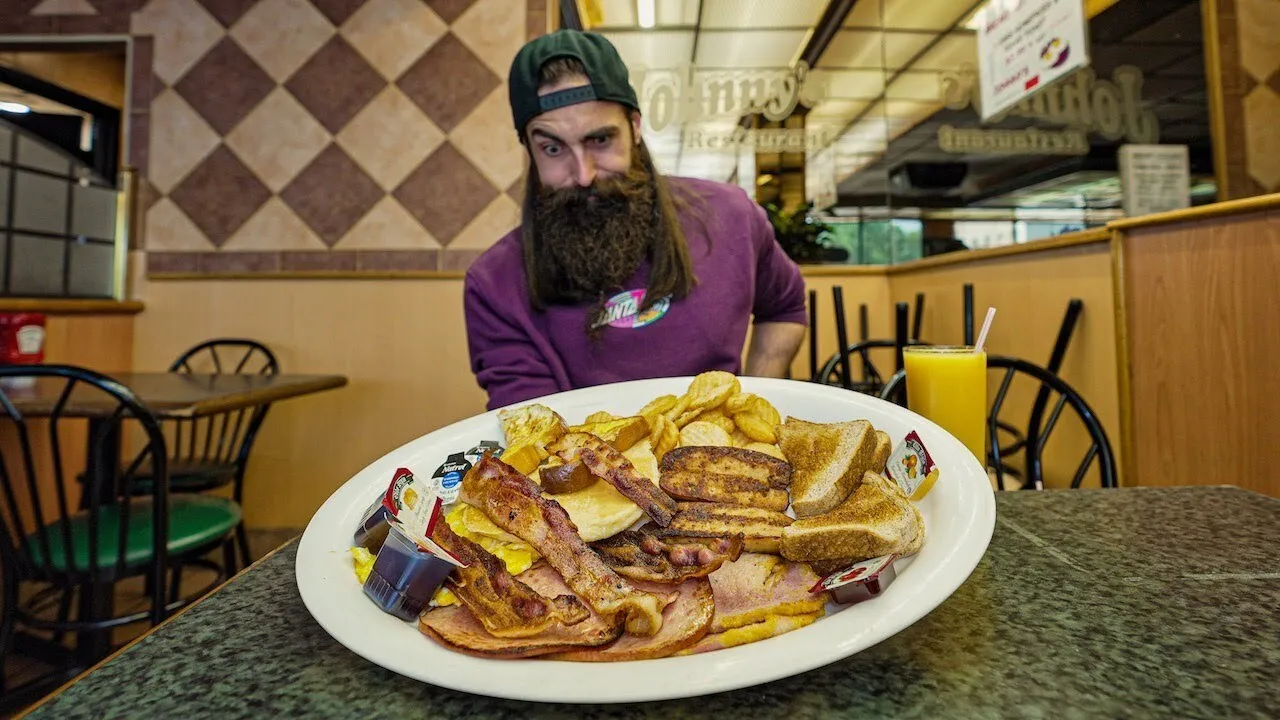 Thumbnail for the Hungry Man Breakfast Challenge at Johnny's Favourite Eatery video
