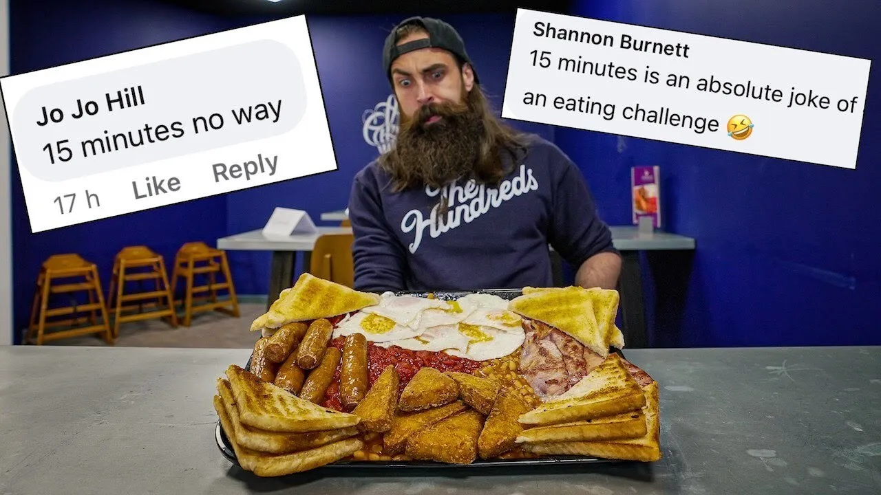 Thumbnail for the Free-in-15 Fry Up Challenge at Andrea's Cafe video